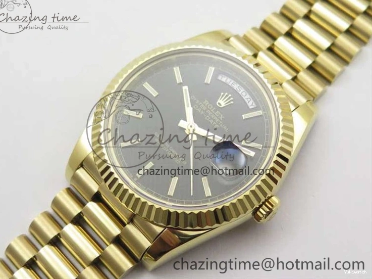 Black 40mm YG 228239 904 Version YG Bracelet Dial Markers BP A2836 Stick New Day-Date Dial on President 0420